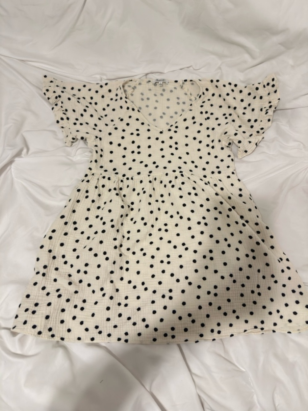 Madewell Lightspun Ruffle Sleeve Pullover Mini Dress In Dot Toss Size Small